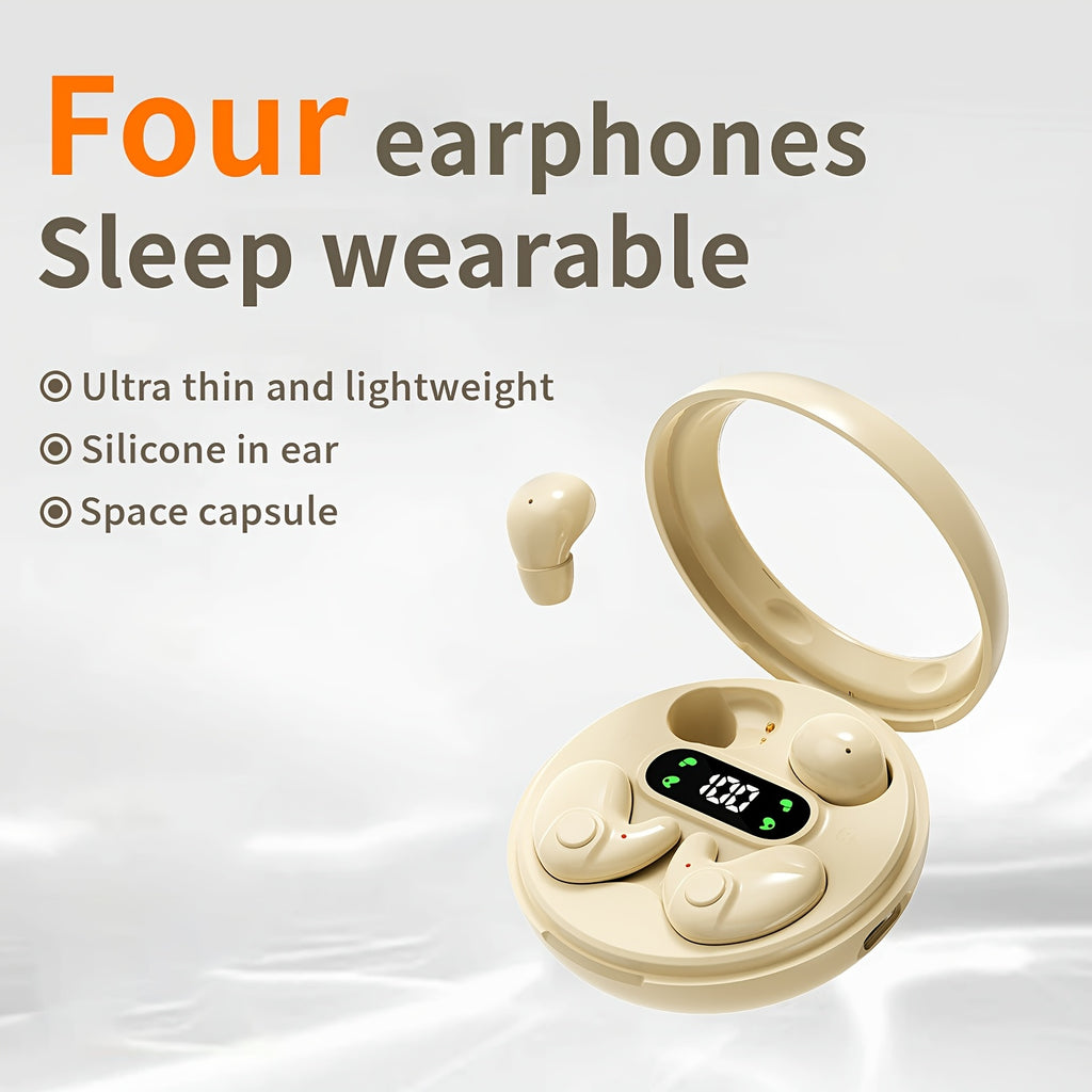 2 Pairs Of In Ear Wireless Wireless Earbuds, Invisible Mini Sleep Earbuds, Long Battery Life, Comfortable To Wear, High Fidelity Sound Quality, Intelligent Noise Reduction, Bass Loop, Touch Control, Digital Display Screen, Office, Leisure, Sports, Sleep,