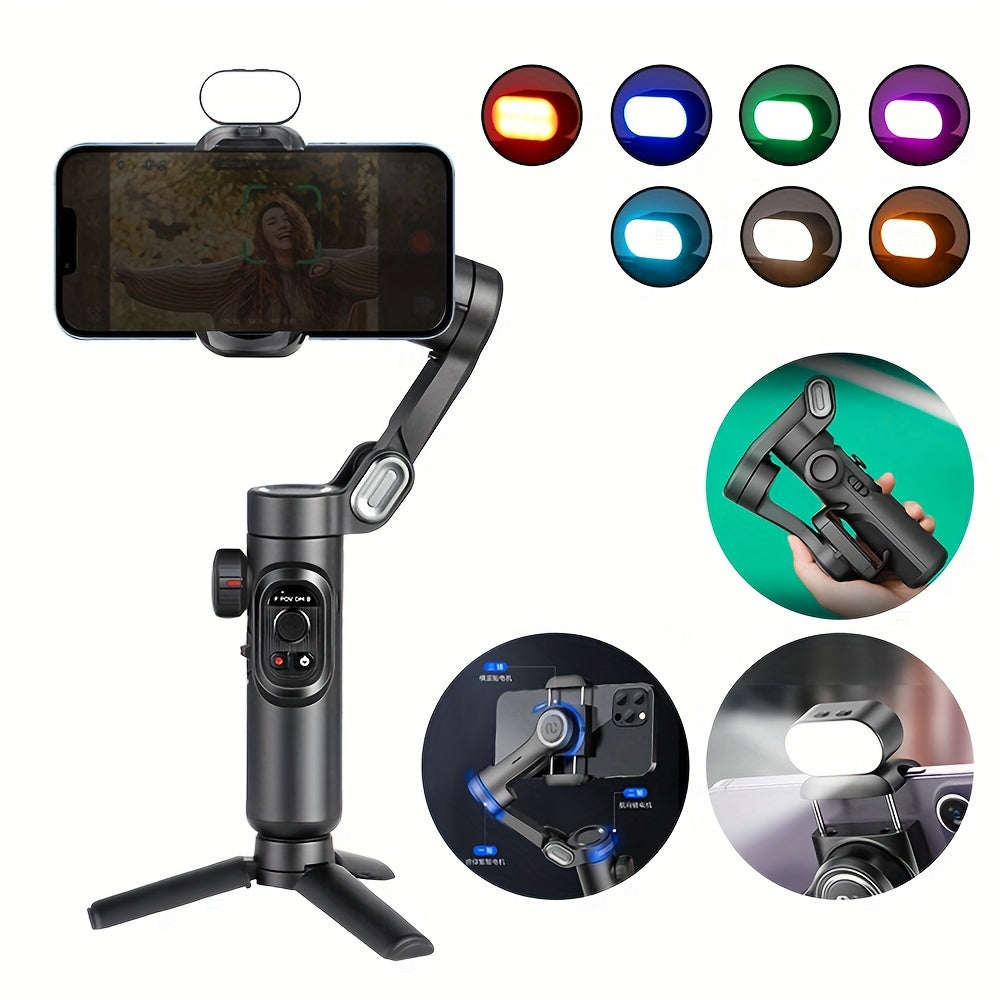 The AOCHUAN Smart XE Is a Compact And Foldable Gimbal Stabilizer Featuring Three-Axis Stabilization And Anti-Shake Technology. It Includes a Built-In RGB Seven-Color Magnetic Fill Light And Offers 360-Degree Rotation with AI Automatic Face Tracking