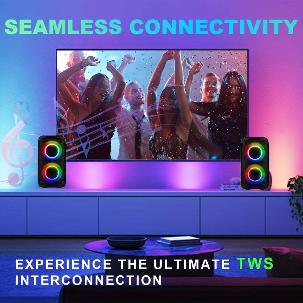 HY-3317 Wireless Portable Subwoofer Speaker High-Quality Stereo Speaker with Microphone Speaker with LED Colorful Ambient Lights Perfect for Birthday Parties/Outdoor Camping
