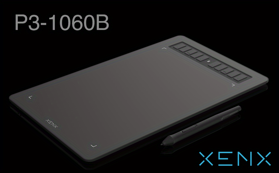 XENX P3-1060B Graphic Drawing Tablet, Featuring a Large 10 X 6.22 Inch Surface, Comes with 10 Hotkeys, a Passive And Battery-Free Stylus, And Offers 8192 Pressure Sensitivity Levels. It Is Compatible with Mac, Windows Pcs, And Android