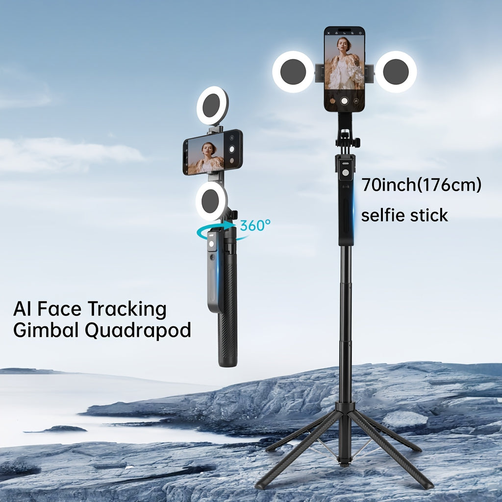 The 2025 Auto-Tracking Phone Tripod Delivers 360° Facial Tracking, Includes A Remote And Fill Lights, Adjusts to Any Height with Its Sturdy Base, Works with Phones/cameras/live Streaming, And Makes A Perfect Holiday Gift.
