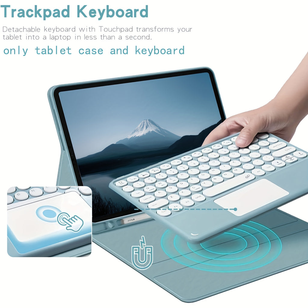 For 11" Tablet Keyboard Case with Multi-Touch Trackpad - Detachable Wireless Keyboard, Auto Sleep/Wake, Smart Folio Cover with Stylus Holder, Light Blue, Tablet Additions | Modern Tablet Case | Durable Tablet Case, Tablet Additions