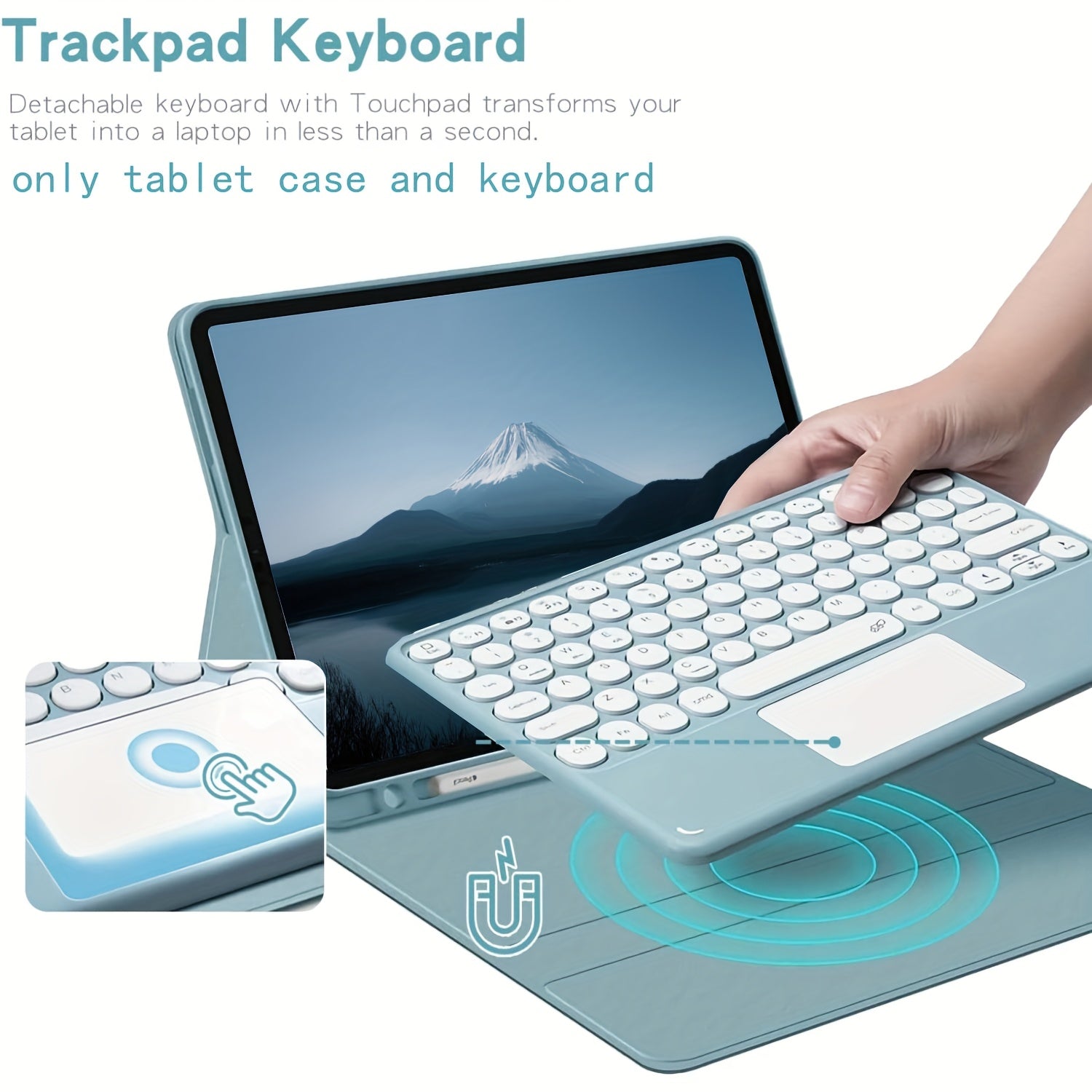 For 11" Tablet Keyboard Case with Multi-Touch Trackpad - Detachable Wireless Keyboard, Auto Sleep/Wake, Smart Folio Cover with Stylus Holder, Light Blue, Tablet Additions | Modern Tablet Case | Durable Tablet Case, Tablet Additions