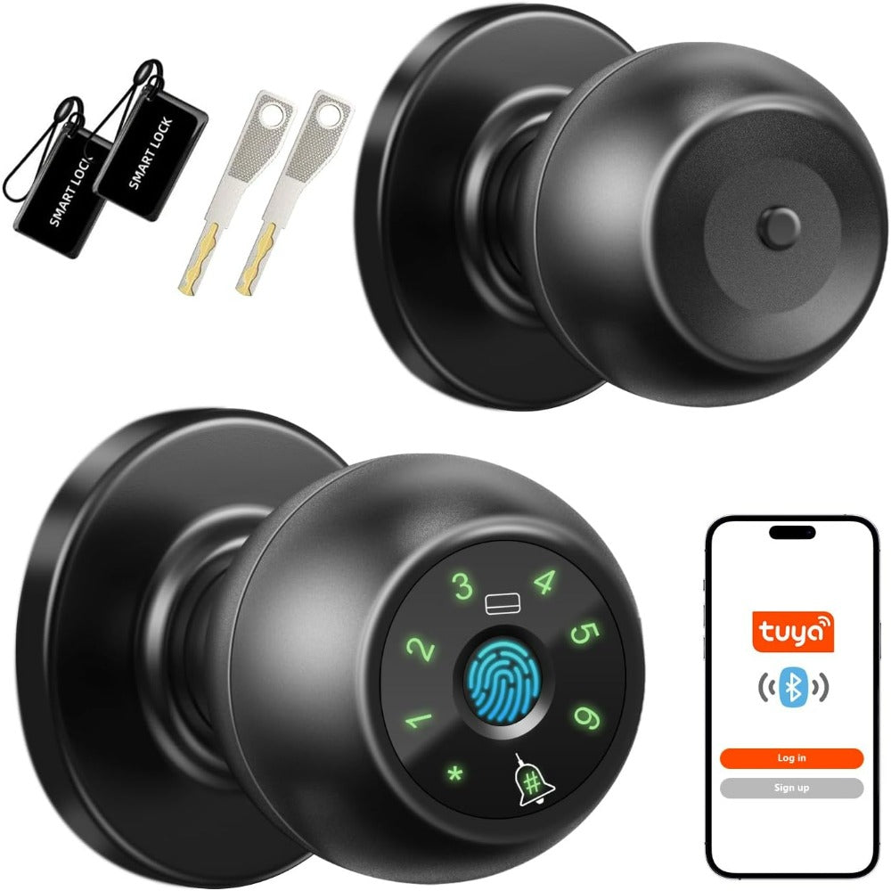 Smart Fingerprint Door Handle, This Biometric Lock Offers Five Unlocking Methods: Via Fingerprint, App, IC Card, Password, And Backup Key. It Is a Keyless Entry System, Ideal for Bedrooms And Apartments