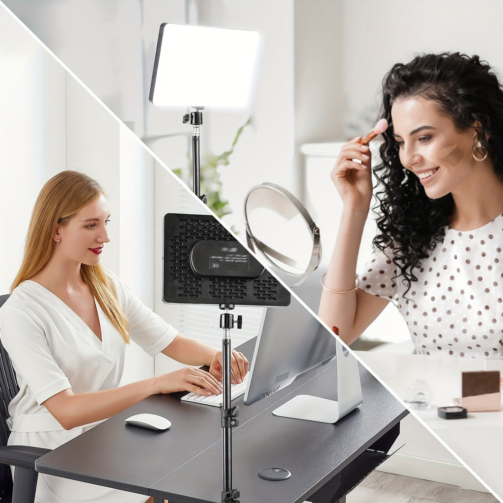 ZOMEI 43.3" LED Square Light Kit, Video Photography Lighting Kit, Adjustable Light Dimmable Studio Light with Tripod Stand & Phone Holder, LED Light for Video Recording, Game Streaming