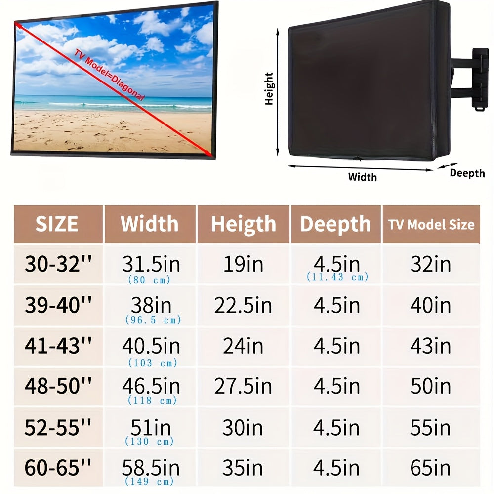 Outdoor TV Cover, Roll Up Front Flap With Non Scratch Soft Liner Protect LED Screen, Zipper Access Weatherproof TV Protector, Outside Television Cover Fit Wall Mount
