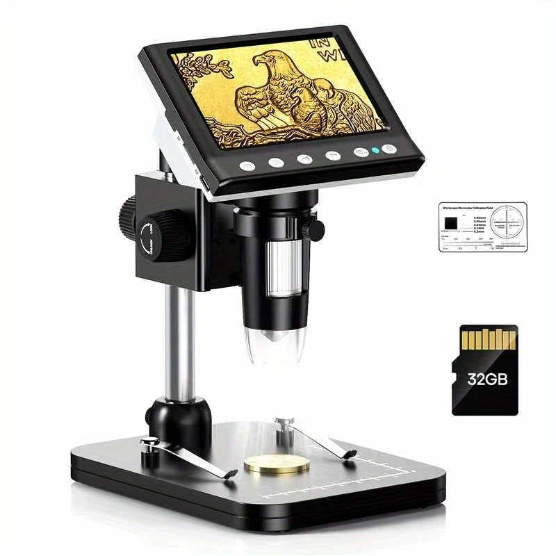 4.3'' IPS LCD Digital Microscope 1000X Magnification Microscope For Adults, Coin Collection Supplies With 8 Adjustable LEDs, Windows Compatible