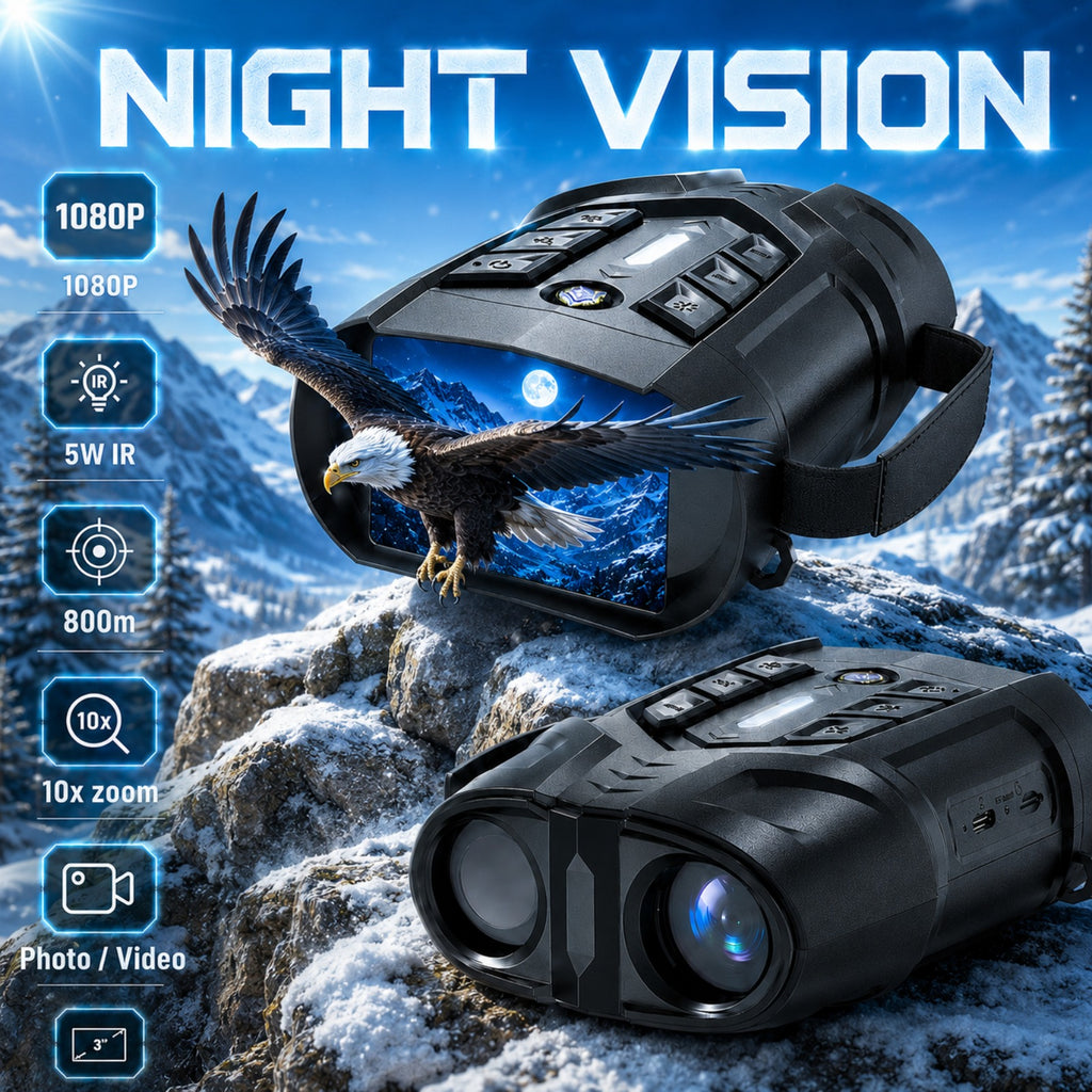 Night Vision Binoculars - 5W IR Night Vision Goggles with 3' IPS Screen, 1080P HD Video, 10X Zoom, 800m Night Range - for Hunting, Camping, Ranch Security, Surveillance, Wildlife Observation, Gift for Men