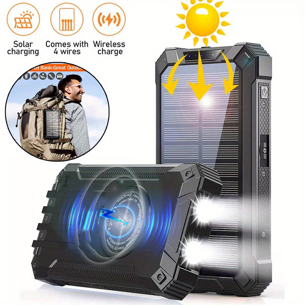 Solar Mobile Power Bank Magnetic Wireless Charger 40000/28800mAh Built-in 4 Cables Six Outputs 15W Fast Charging Mobile Power Bank Suitable for All Mobile Devices Three Inputs with Dual Flashlights Solar Portable Charger, The Best Gift for Hallowmas