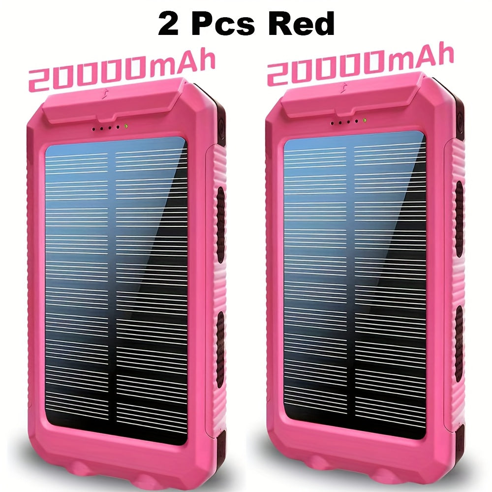 2pcs Solar Charger 20000mAh, 40000mAh, Portable Dual USB Output Solar Charging Panel, Fast Charging External Battery Pack, Built-in LED Flashlight Emergency Model For Hiking. (Pack Of 2)