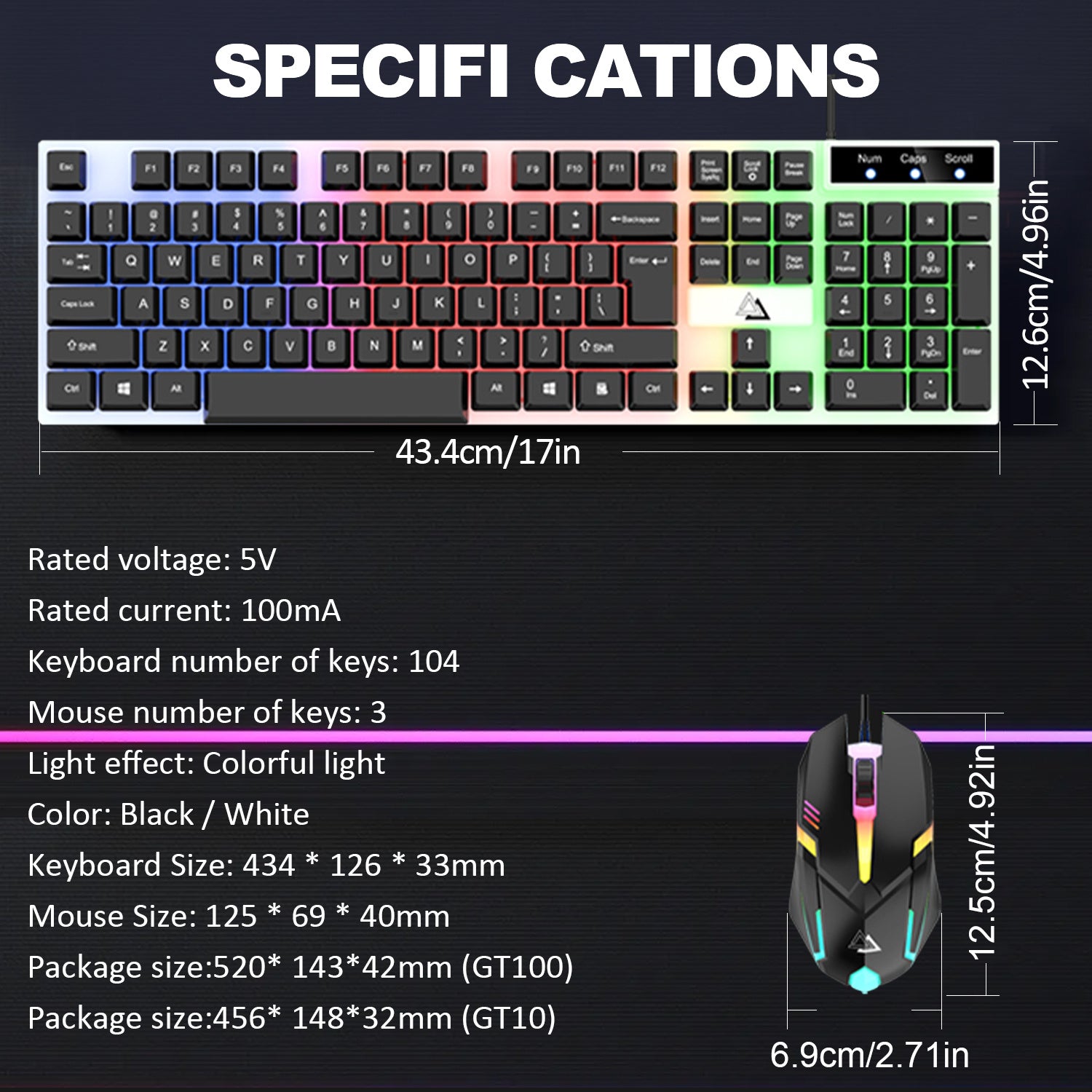 Computer Desktop Gaming Keyboard and Mouse Set Wired USB Keyboard and Mouse Combo with Backlight for PC