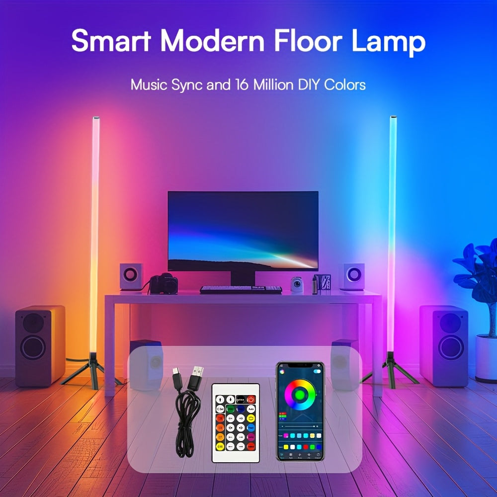 [Christmas Halloween] LED 1/ 2 Pack Corner Floor Light - 16 Million Color-Changing, RGB Smart Modern Light Adjustable 55.9 Inches Approx 142 Cm, with Remote And APP Control, USB Power, Four Modes, Set to Music, Game Room, Christmas And Halloween Decoratio