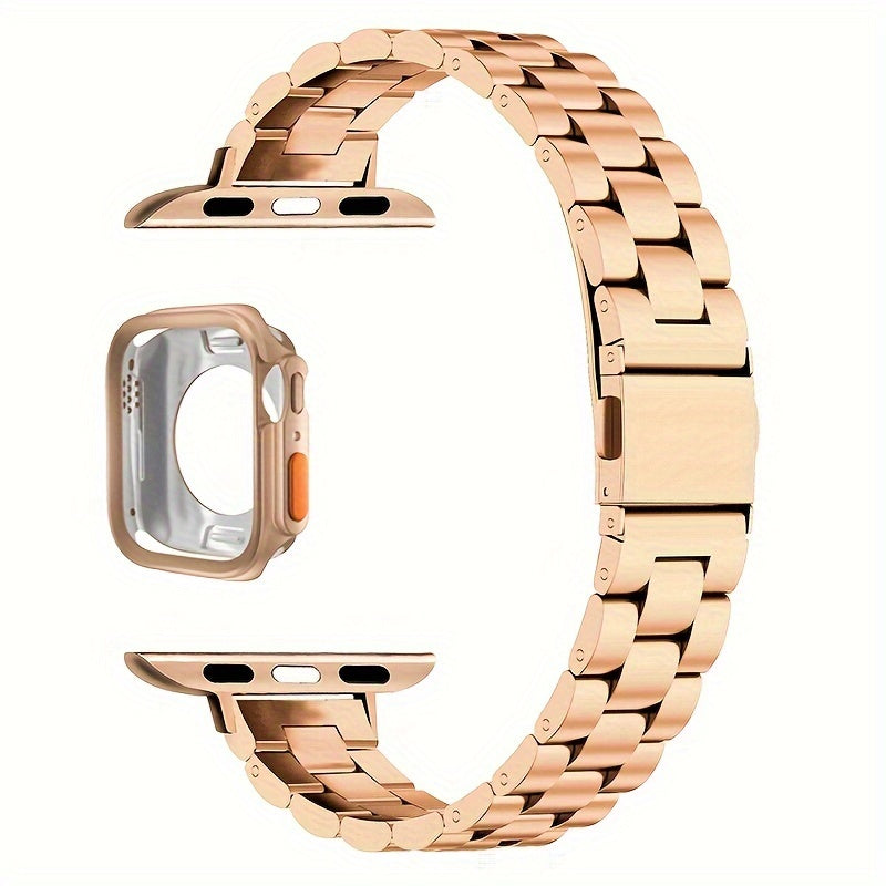 14 Three-Piece Steel Bands + Half Shell, a Set of 2 Small Waist Steel Bands + Half Shell Suitable for Apple for iWatch Series 38mm 40mm 41mm 42mm 44mm 45mm 49mm. High-Quality Metal Bands in Golden And Silvery for Apple Watch 2 1 S9 8 7 6 5 4 3 2 1, Replac