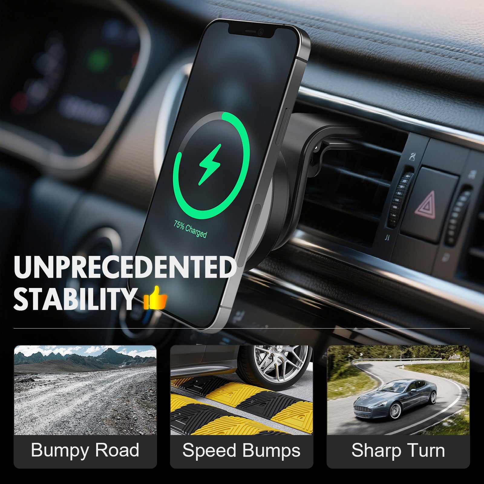 15W Maximum Fast Magnetic Wireless Car Charger Mount, Vehicle Phone Holder for Iphone 17/17 Air 16/16 Pro/16 Plus/16 Pro Max/15/14/13/12 Series, Compatible with for Samsung Galaxy Series And Android Phones, Supports Multiple Devices
