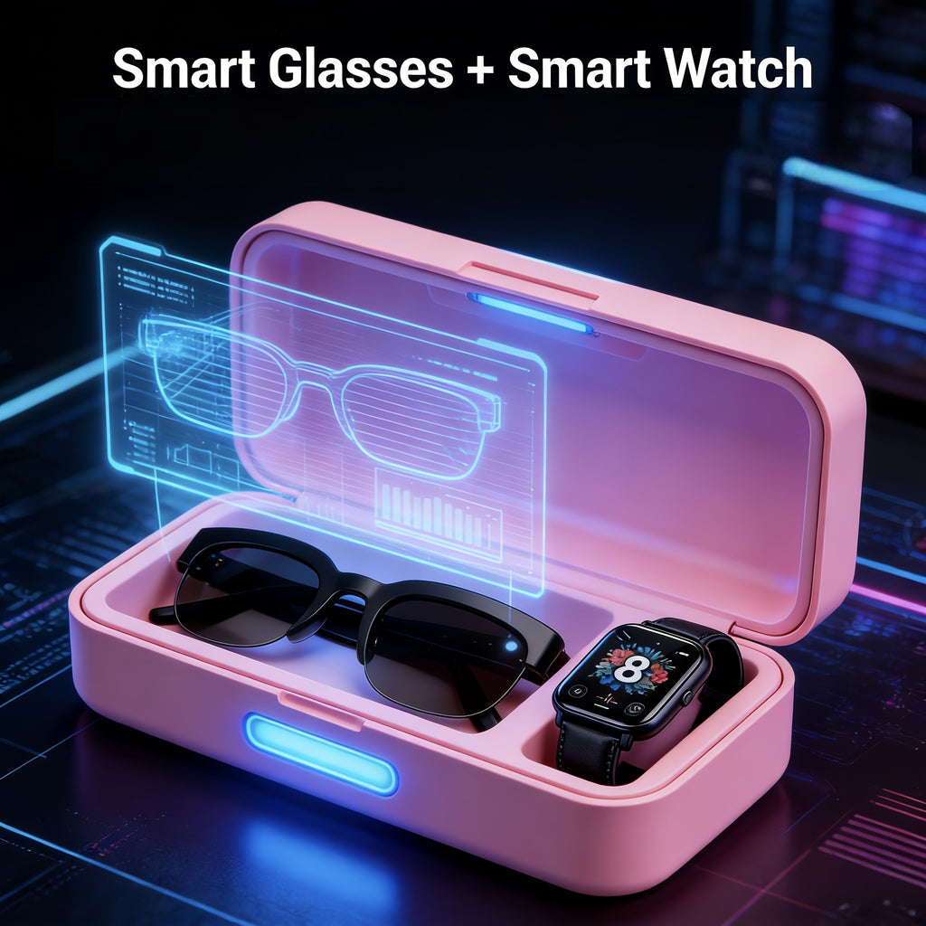 [Multi-Language Smart Glasses] AI Smart Glasses And Smart Full-Touch Screen Watch, Multi-Language Translation Supported Smart Glasses, New Multifunctional Audio Glasses, Built-In Microphone And Speaker, Wireless Smart Glasses for Music And Hands-Free Call