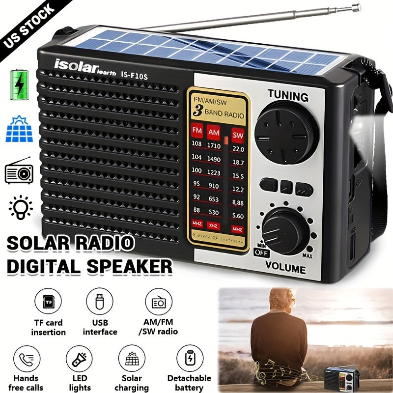 [Portable Outdoor Camping] FM/AM Rechargeable Solar Radio Speaker - Portable Audio And Video Radios with MP3 Player, Flashlight, Adjustable Volume for Outdoor Activities, Emergency, And Camping
