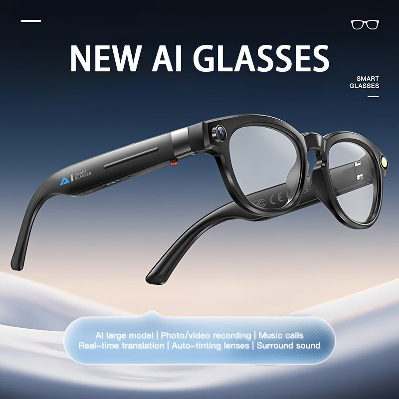 AI Translation Glasses, Video Glasses 4K, Smart Camera Glasses with 150+ Languages - Real-time Translation, Chat GPT, Wireless Calling, Music Playback & Voice Assistant, Multi-functional Smart Glasses for Men & Women, Recording Glasses Camera and Audio fo
