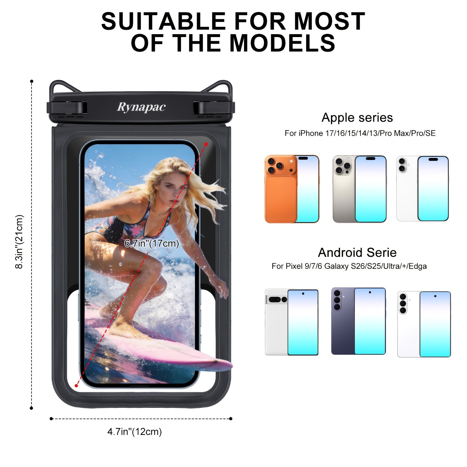RYNAPC 2-Pack Phone Pouches, Double-Layer Phone Cases with Lanyard - 6.7-inch Large Capacity Dry Bags | IPX8, Shockproof And Sandproof | Suitable for iPhone 16/15/14 Pro Max | Ideal for Swimming, Boating, And Kayaking