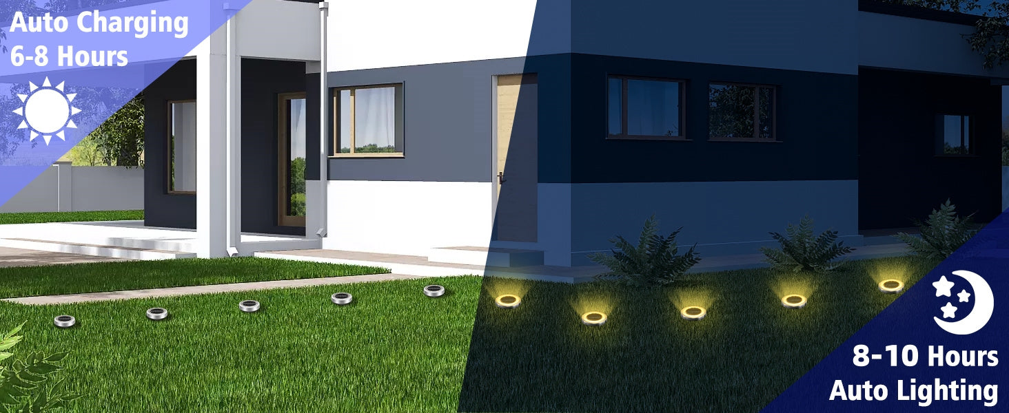 [8pcs Smart Light] 8pcs Smart Light [8LED Lamp Bead Ultra-Bright Solar Light] Floor Light/ Outdoor Semi-Recessed Lighting/ Suitable for Gardens, Backyards, Staircases, Decks, Swimming Pools, Paths, Driveways, Outdoor Solar Column Cap Lights