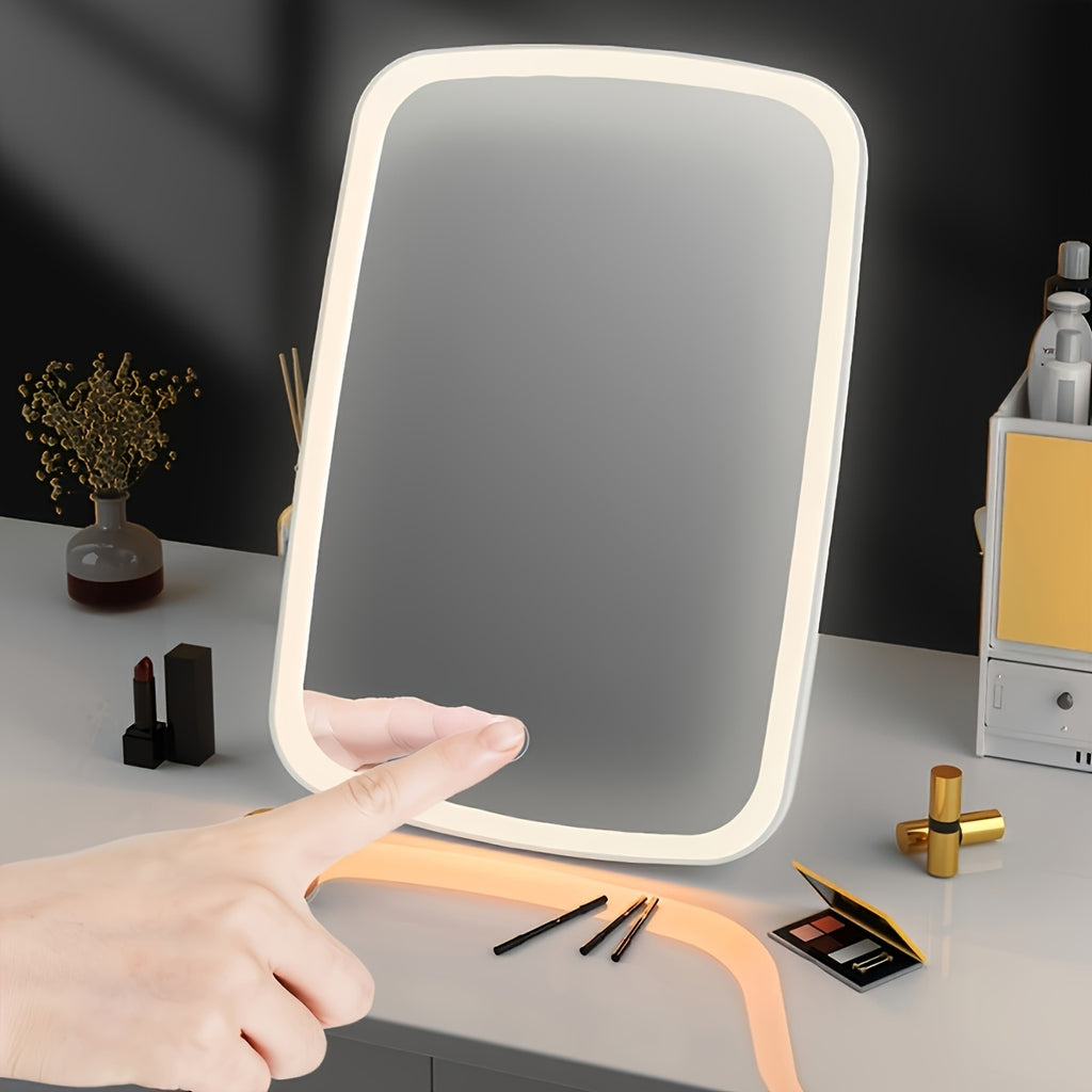 LED Makeup Mirror with Touch Sensor, Pocket Mirror, Travel Vanity Mirror in 3 Lighting Modes - White, Daylight and Warm Light, Adjustable Brightness, Portable Folding Desktop Cosmetic Mirror with USB Charging, Compact for Travel, Beauty Companion, Gift fo
