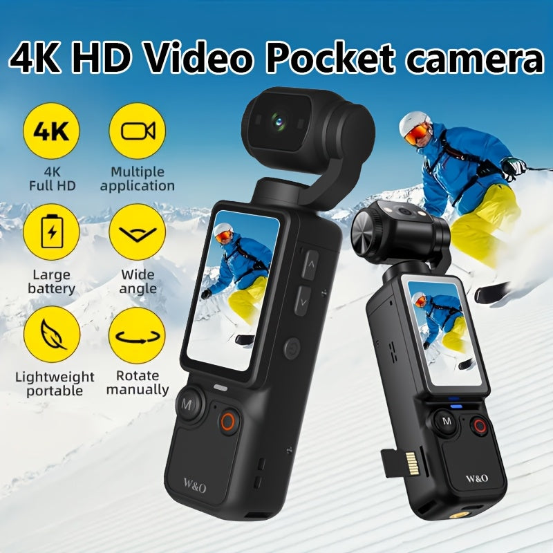 W&O Video Recording Pocket Camera - 1.9 Inch Screen, 180° Rotating Camera Shot, 2000mAh Battery, USB-C Charging, Webcam Camera, 32G Memory Card, Outdoors Sports Camera, Suitable for Cycling, Travel, And Personal Use - Great Birthday Christmas Gift.