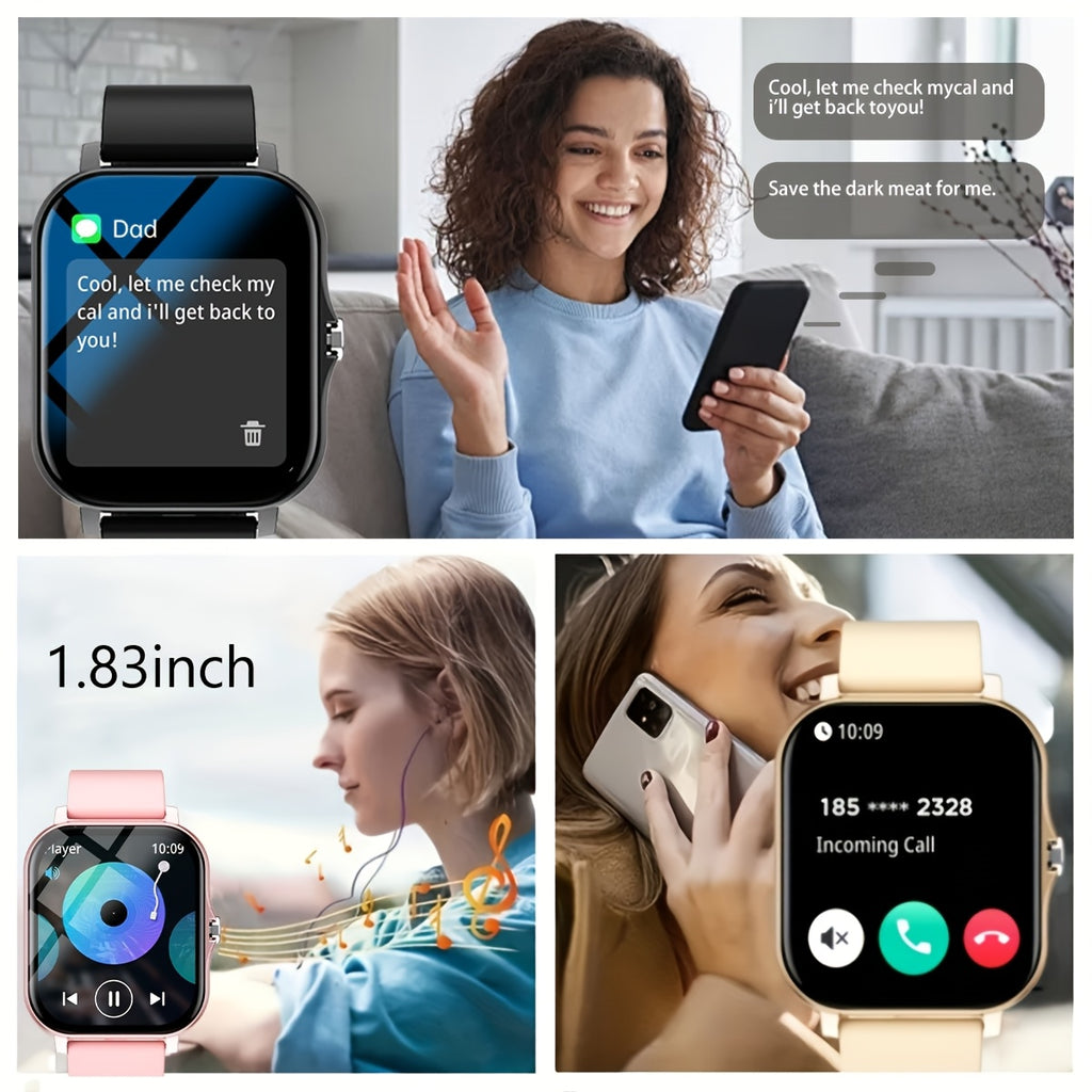 Full Touch Screen Men's And Women's Smartwatches, USB Rechargeable, Navigation, TPU Strap, Remote Camera/music Player, 1.83-inch Outdoor Sports Watch with Wireless Calling And Message Reminders, TFT Display Screen, Equipped with Steel Strap