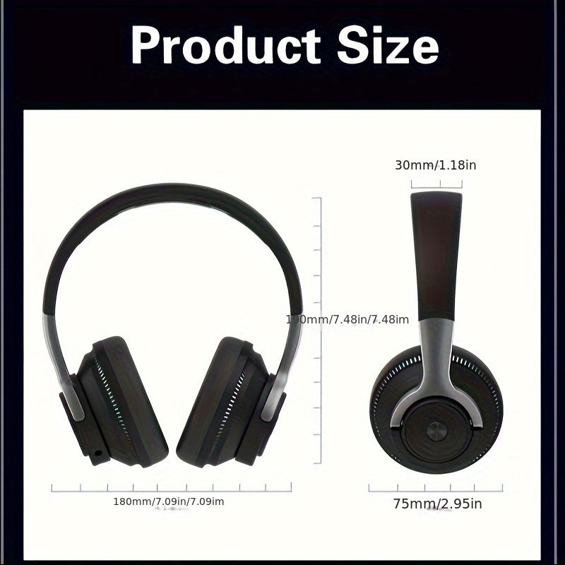 Wireless BT Over-Ear Headphones-Portable Headsets with 24 Hours Playtime, Built-in Mic for Clear Calls, FM Radio, Soft Earpads, LED Light, TF Card Support, And 3.5mm AUX Wired Connection-Foldable Design for Travel, Home, Office, And Mobile Devices.