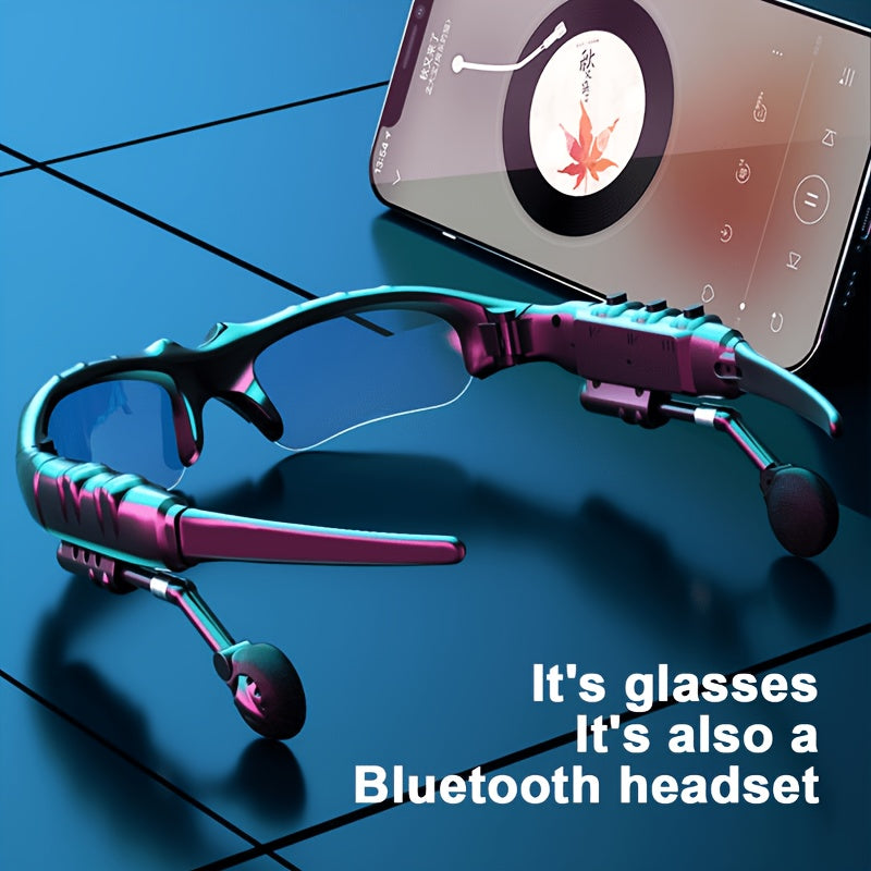 Headphone Glasses Two-In-One Fashion Glasses Headphones, Wireless Headphones with Microphone for Playing Music