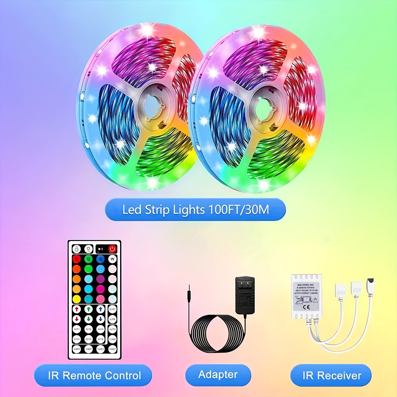 NBBUFF 100ft LED Lights For Bedroom, Color Changing LED Strip Lights With 44 Keys Remote And Power Supply, LED Light Strip For Festival, Wedding Decor. Happy Carnival!
