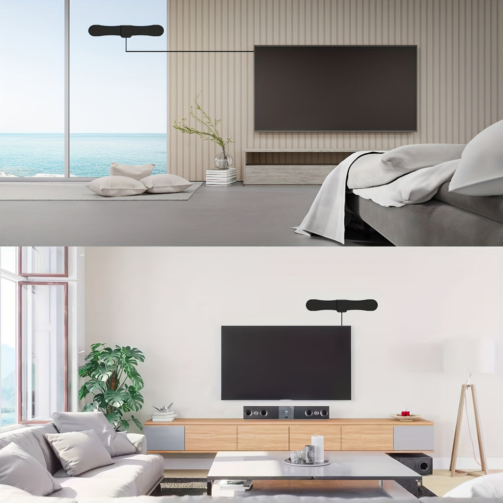 2025 Updated Ultra Thin TV Antenna, Long Range Indoor Antenna For Smart TV And All Older TV's, Digital TV Antenna With High Gain Coaxial Cable