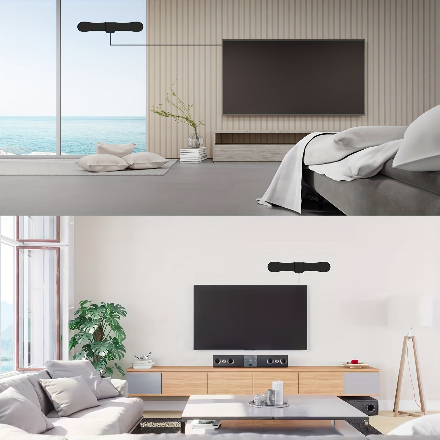 2025 Updated Ultra Thin TV Antenna, Long Range Indoor Antenna For Smart TV And All Older TV's, Digital TV Antenna With High Gain Coaxial Cable