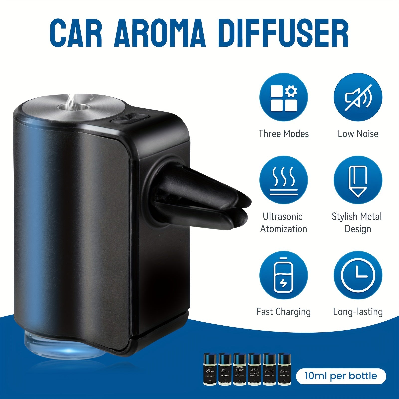 Smart Car Air Fresheners - 3*0.34oz Natural Essential Oil Lasts 45 Days, Portable Waterless Car Diffuser Air Freshener Car Aromatherapy Diffuser, Adjust Concentration Scent