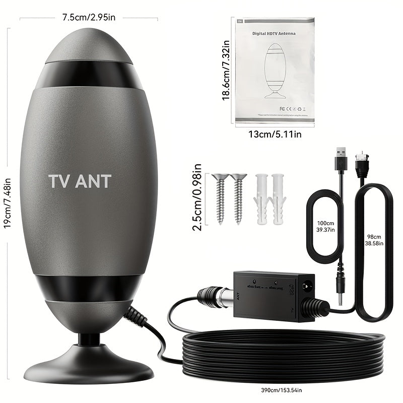 2026 Metal Long Range HD 4K TV Antenna 200KM TV Signal Reception One Touch Long Distance Mode USB Interface Complete Accessories Included Watch TV For Free Works With Smart TVs Old Style TVs And Indoor Setups Ideal For Home Car And RV Use Receives C