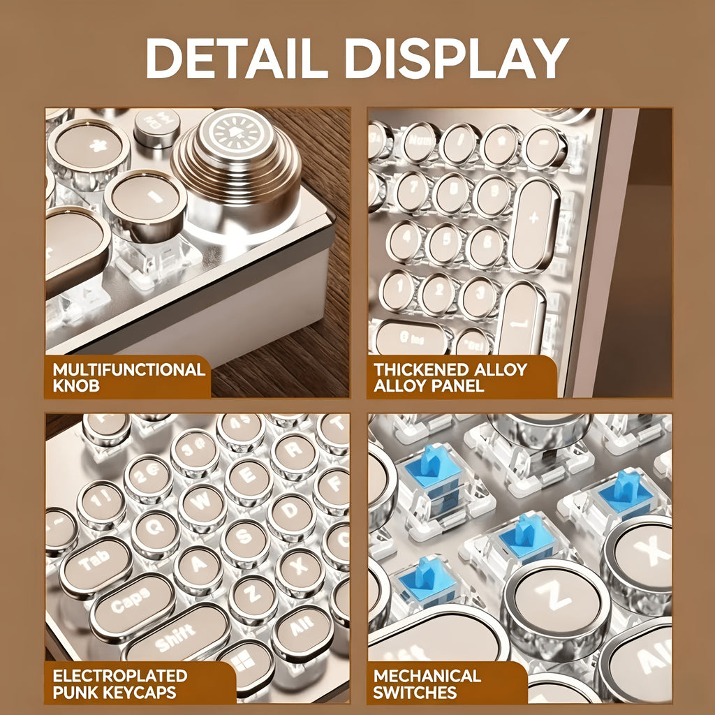 Steampunk Real Mechanical Keyboard Old-Fashioned Typewriter Blue Switch Desktop Computer Gaming Esports Office Laptop Universal Windows USB Wired