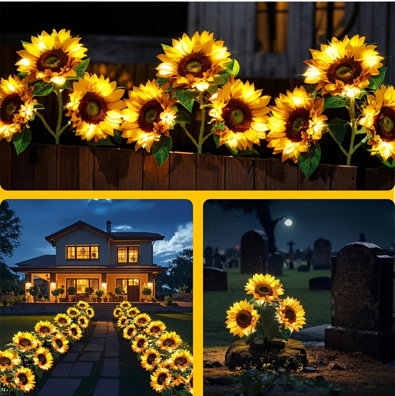 2pcs Outdoor Solar Garden Decorative Lawn Lights with 6 Sunflower-Shaped Lamps, Solar Flower Lights. Ideal Mother'S Day & Birthday Gift for Mom And Girlfriend. Perfect Decorative Stake Lights for Landscape, Courtyard, Patio And Lawn