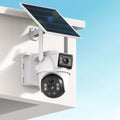 4K Dual Lens Solar Security Camera Wireless Outdoor, 360° PTZ 2.4G Wifi Camera, Low-Power Solar Panel, PIR Motion Detection, Spotlight Alarm, Color Night Vision, Two-Way Audio for Home & Farm Monitoring