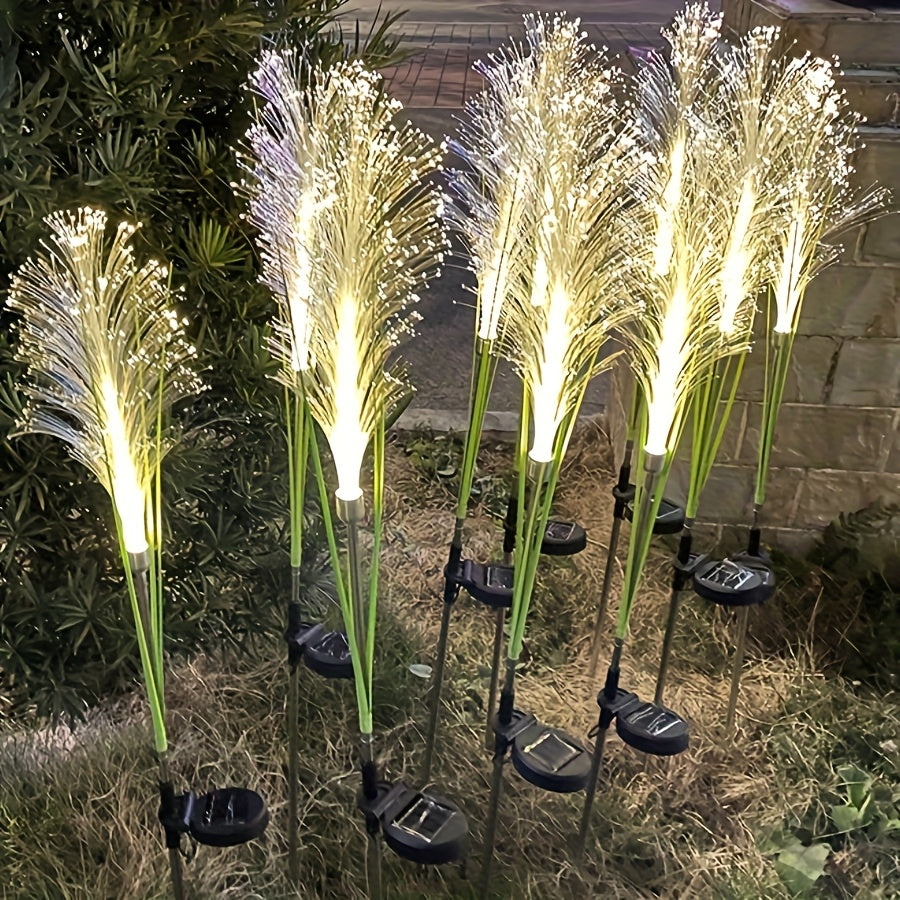 Solar-Powered Golden Grass Garden Lights - Energy-Efficient Outdoor Decor for Yards, Patios, And Balconies (1pc/2pcs), Solar Charged Nickel Battery, Plastic Fixture with Semi Flush Mount, Outdoor Lighting | Golden Grass Effect | Durable Outdoor Ligh