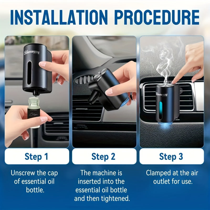 (Accessory 3 Bottles 10oz Essential Oils Sold Separately)Car Air Freshener Diffuser with 3/6 Bottles Freshener Perfume Fragrance, Lasts 45 Days, The Three Adjustable Intensity Levels, Portable Waterless Car Fresher