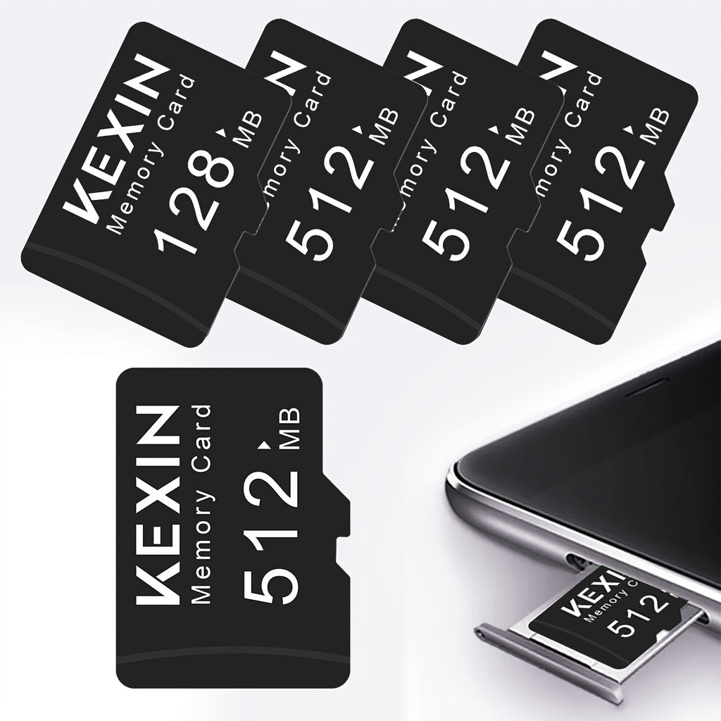 KEXIN 5-Pack 512MB 128MB SD/TF Flash Memory Card - High-Speed Class 4, Secure Compact Size For Phone, Camera, Tablet, Laptop, Car Audio & Game Console, Versatile Compatibility