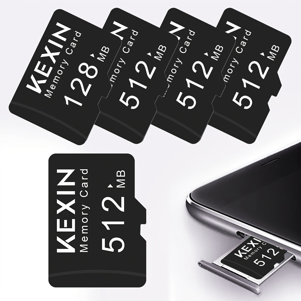KEXIN 5-Pack 512MB 128MB SD/TF Flash Memory Card - High-Speed Class 4, Secure Compact Size For Phone, Camera, Tablet, Laptop, Car Audio & Game Console, Versatile Compatibility