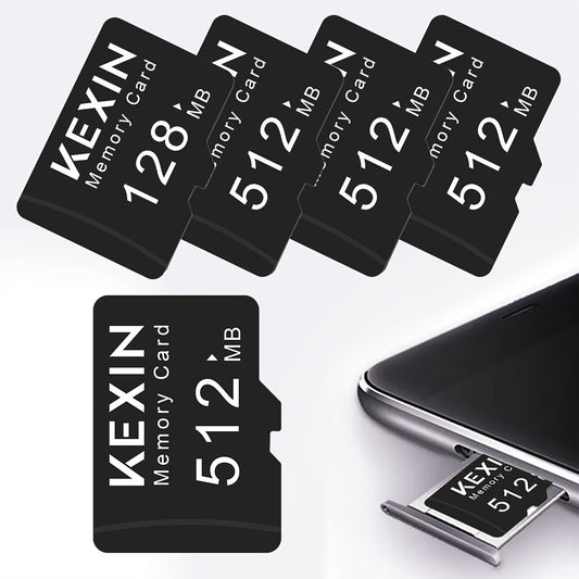 KEXIN 5-Pack 512MB 128MB SD/TF Flash Memory Card - High-Speed Class 4, Secure Compact Size For Phone, Camera, Tablet, Laptop, Car Audio & Game Console, Versatile Compatibility