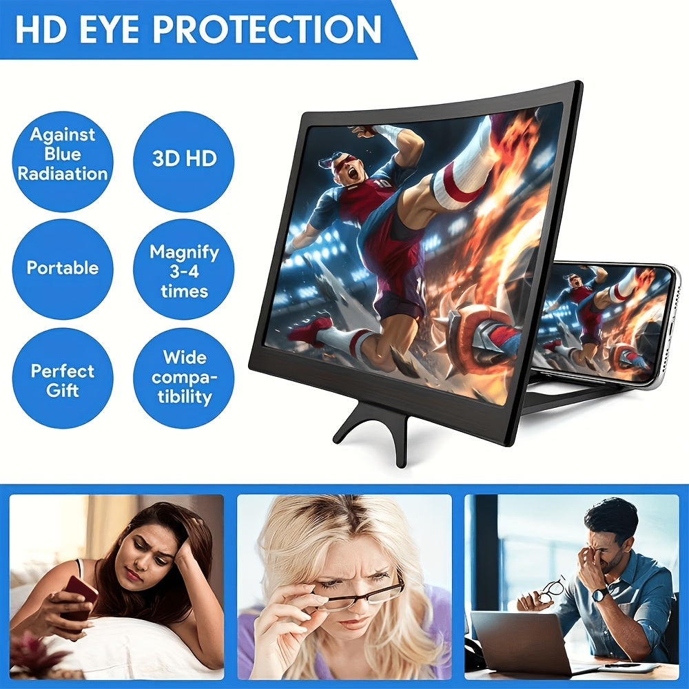 [HD Curved Magnifier] 16-Inch HD Curved Phone Magnifier Featuring a Foldable Stand, a Contrast Ratio of 3000:1, And a Wide Viewing Angle of 1080 Degrees. It Is Ergonomically Designed for Watching Movies, Gaming, And Video Calls