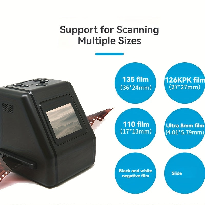 [10MP Film Scanner] Negative Film Scanner, Mini Movie Scanner, 10MP Negative Film & Slide Scanner with 2.0" LCD Screen, 1-Second Fast Scanning, Supports 35mm/110/Super8 Film & Slides, Converts Negatives to Digital JPEG, Easy-Load Design for Home Photo Arc