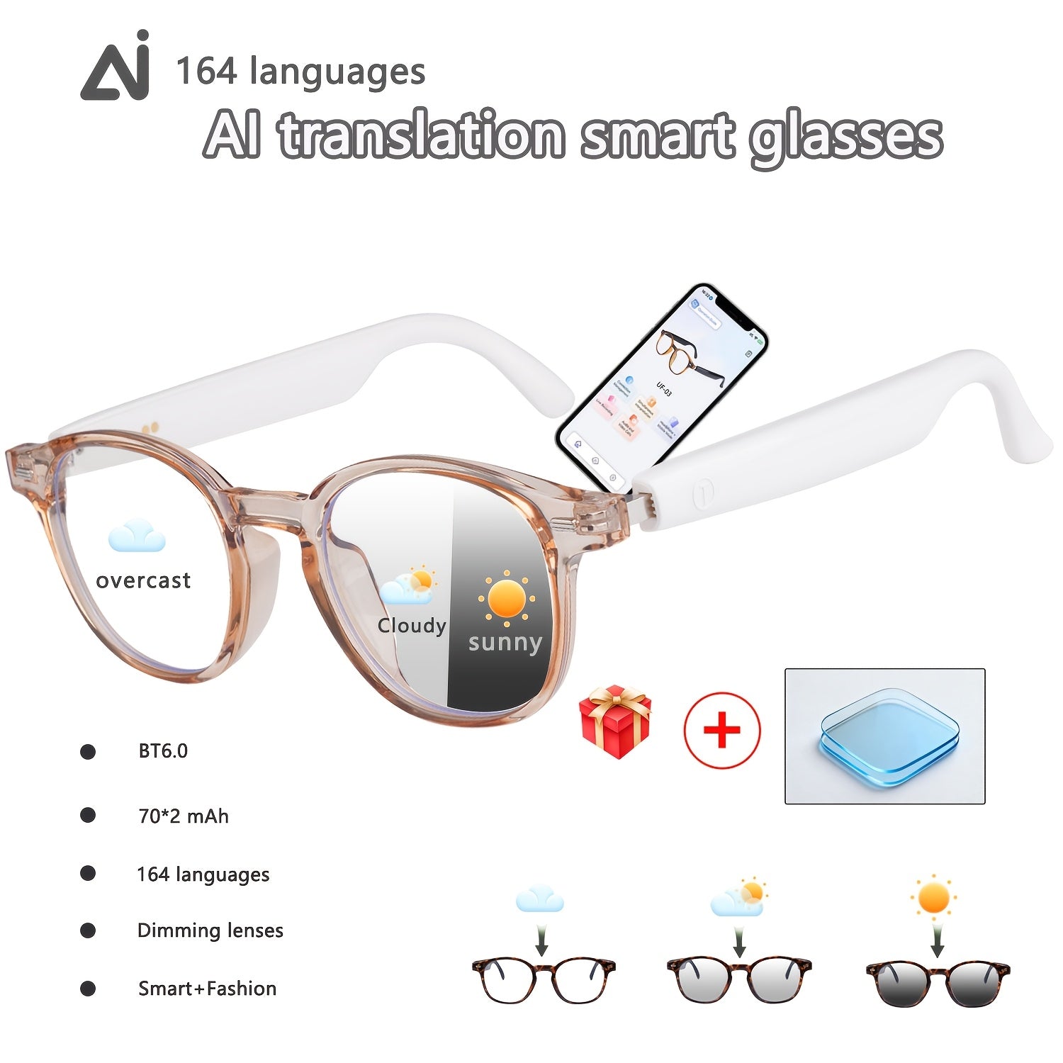 AI Smart Glasses, Smart Glasses With 160 Languages Real Time Translation Support, Chat GPT System, Hvesbsfsy New Multi-functional Audio Glasses For Men And Women, Built-in Microphone And Speaker, HD Voice Calls And HIFI Music Quality