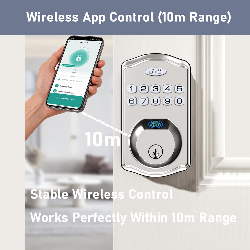 Keypad Door Lock, Smart Keyless Entry Door Lock Series, Biometric Fingerprint, Phone App Or Keypad Unlock, Deadbolt with Optional Handle Set, Auto-Lock Security Hardware for Front Door And Office, Heavy Duty Zinc Alloy