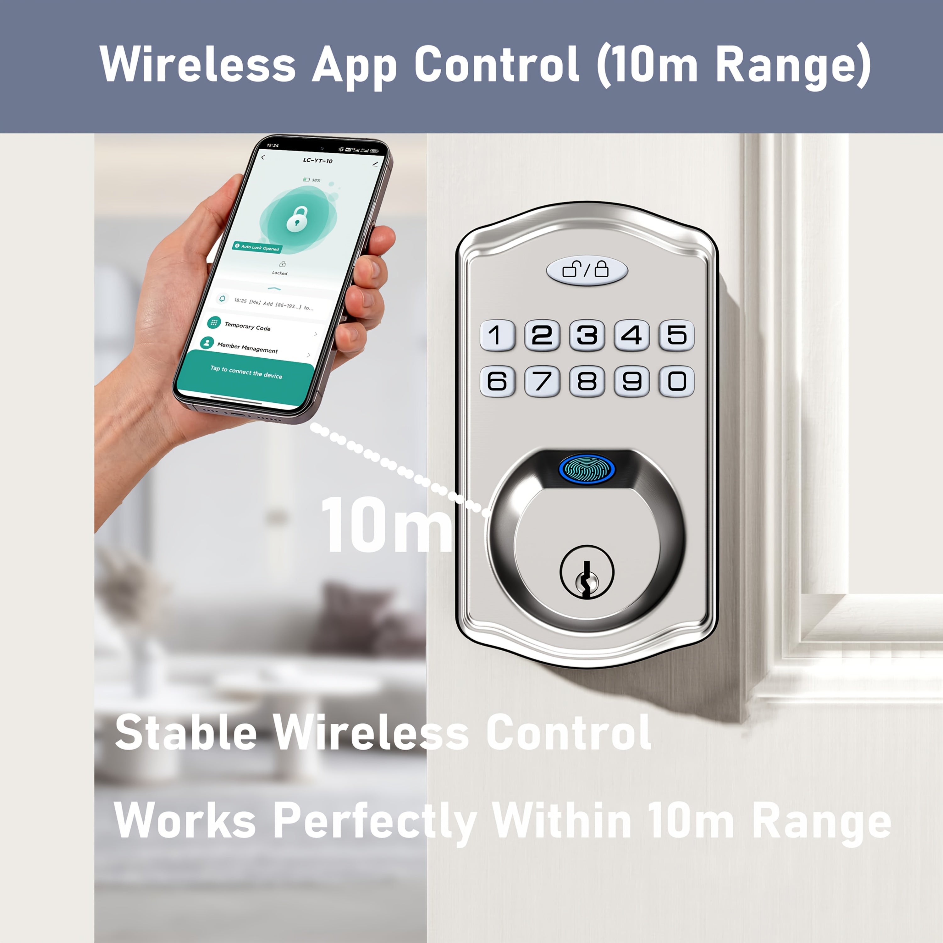 Keypad Door Lock, Smart Keyless Entry Door Lock Series, Biometric Fingerprint, Phone App Or Keypad Unlock, Deadbolt with Optional Handle Set, Auto-Lock Security Hardware for Front Door And Office, Heavy Duty Zinc Alloy