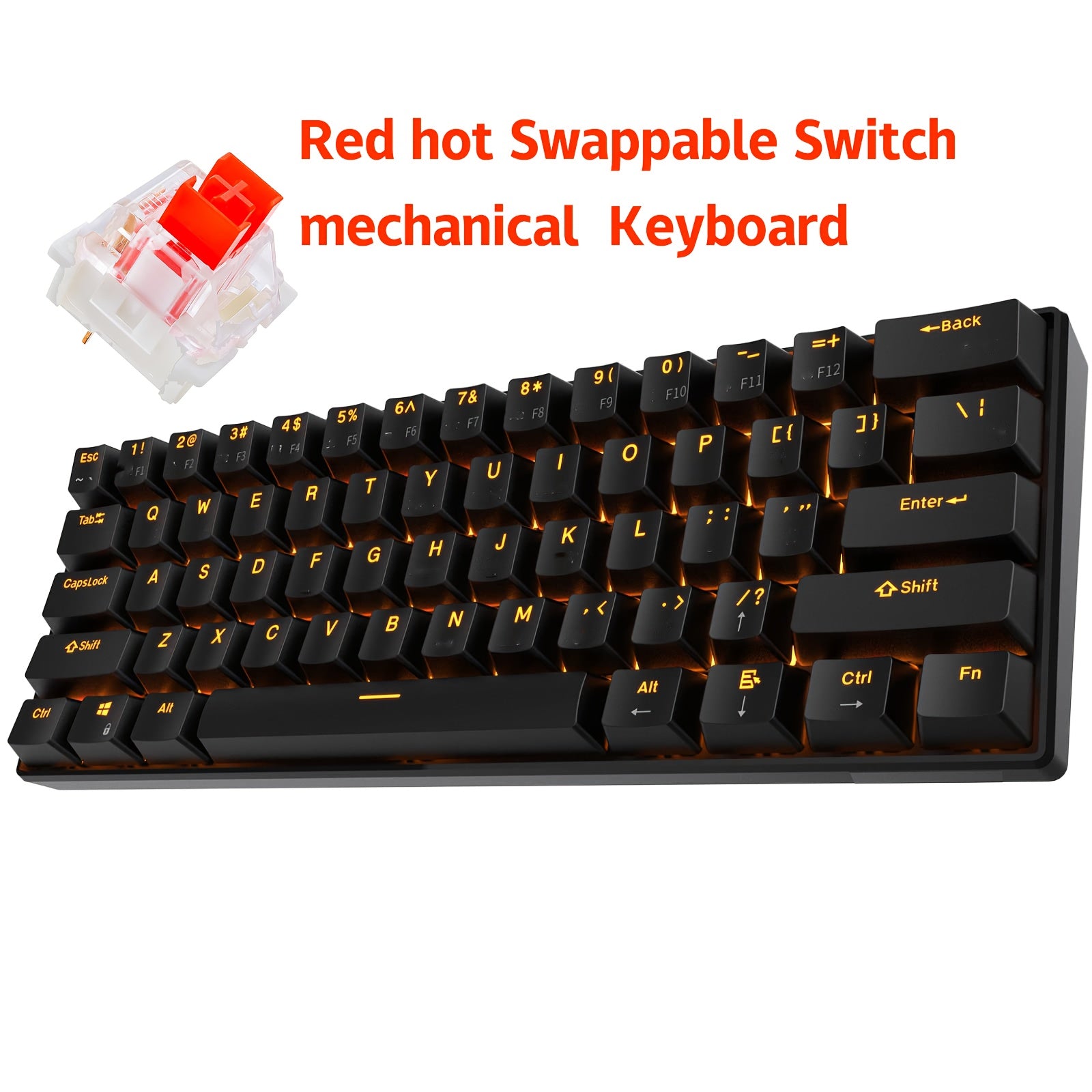 Hot Swappable Red Shaft Wired 60% Mechanical Gaming Keyboard RGB Backlit 61 Keys Blue Switch Green Aixs Cyan Shaft Ultra-Compact Mini High Quality Gaming Keyboard for PC Computer Gamers.