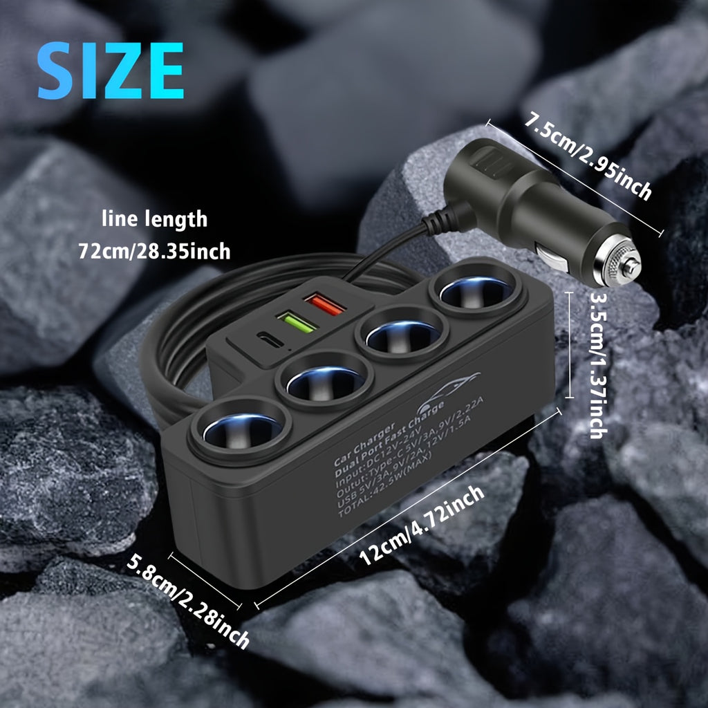 [Super Fast Car Charger] 120W Super Fast 7-in-1 Car Charger - Plug Adapter, Atmosphere Light, Accessories for iPhone 16/15/14/13/12/11 and Android