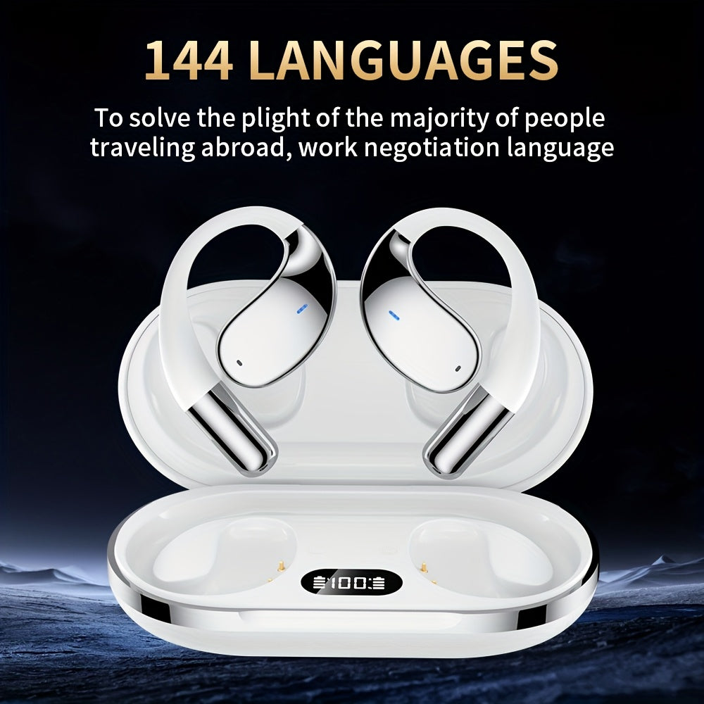 Menzluio AI Translation Earbuds, Bone Conduction Wireless Headphones, 144 Languages Real-Time Translation, 6-Mic Smart Noise Cancellation, Meeting Recording Real-Time Translation, Touch Control, Deep Bass