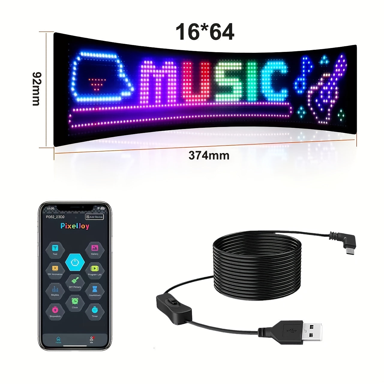 [Flexible LED Matrix Panel]LED Matrix Panel Identification, with USB Power Supply, Application Control and Remote Control; Flexible, DIY Programmable Lighting, Suitable for Cars, Stores, Hotels, Holidays; Easy to Install, Durable Design(No Remote